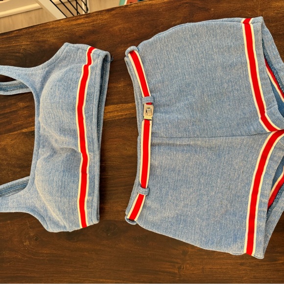 Vintage Jantzen Blue and White Knit Two Piece Swim Suit - Picture 3 of 12